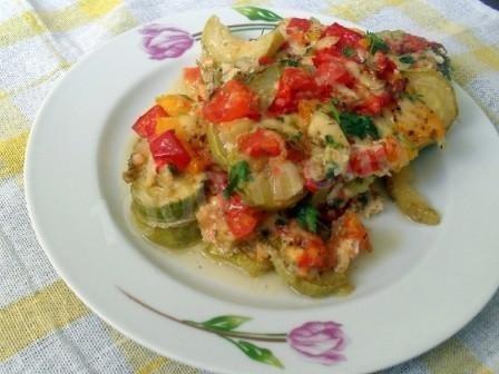 Zucchini casserole with minced meat, tomatoes and cheese