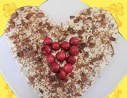 Cherry cake with sour cream and chocolate sprinkles