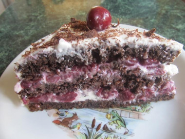 Cherry cake with sour cream and chocolate sprinkles