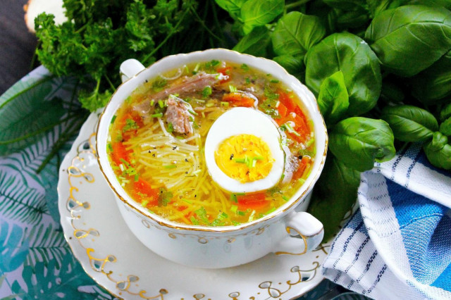 Chicken broth with noodles