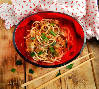 Teriyaki chicken with vegetables and noodles