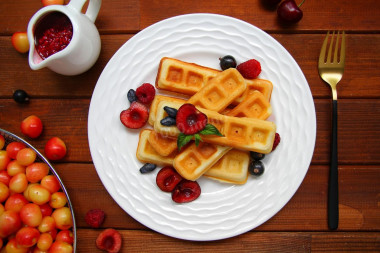 Soft waffles on kefir in a waffle iron