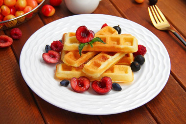 Soft waffles on kefir in a waffle iron