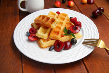 Soft waffles on kefir in a waffle iron