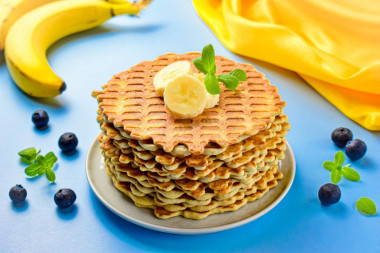 Banana waffles in a waffle iron