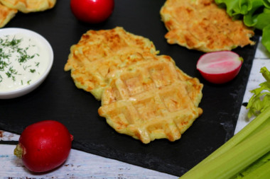 Zucchini waffles in a waffle iron