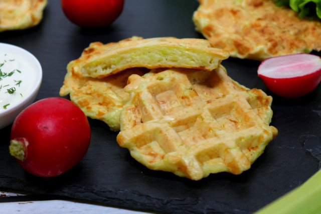 Zucchini waffles in a waffle iron