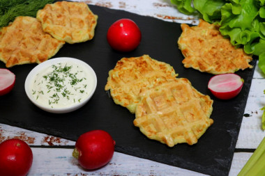 Zucchini waffles in a waffle iron