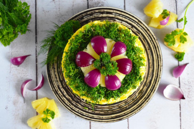 Salad with smoked breast pineapple and cheese