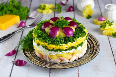 Salad with smoked breast pineapple and cheese