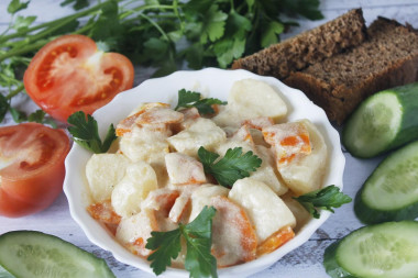 Potatoes in sour cream in a slow cooker