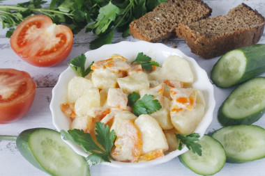 Potatoes in sour cream in a slow cooker