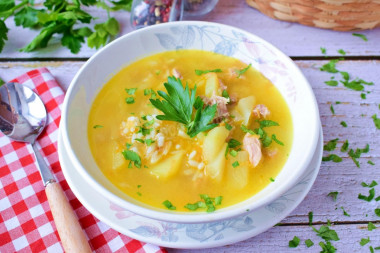 Soup with stewed meat and potatoes