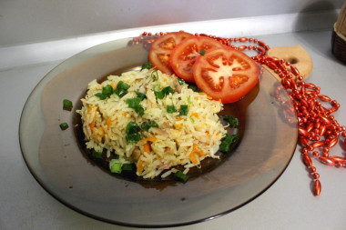 Rice with stew in a slow cooker