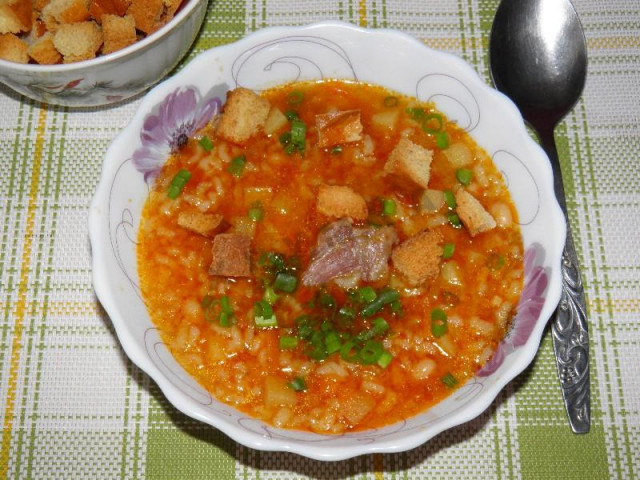 Soup with rice and beans in a slow cooker