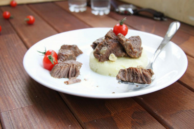 Beef in a slow cooker is juicy and soft