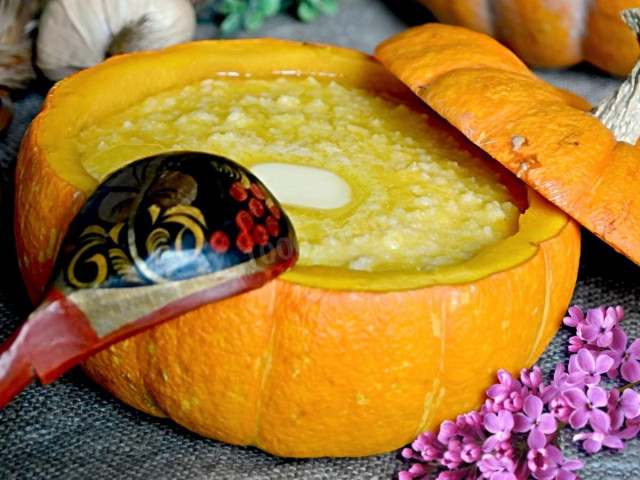 Millet porridge with milk in a pumpkin in a slow cooker