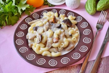 Pasta in sour cream sauce with mushrooms