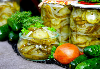 Cucumbers with onions for winter