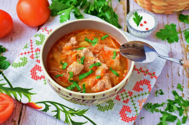 Cabbage soup with stewed fresh cabbage