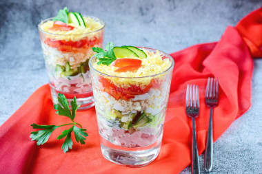 Cocktail salad with ham cheese and cucumbers