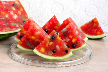 Jelly with fruit in watermelon