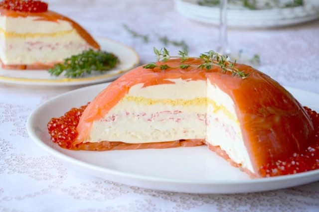 Layered snack cake with fish