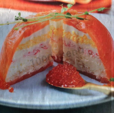 Layered snack cake with fish