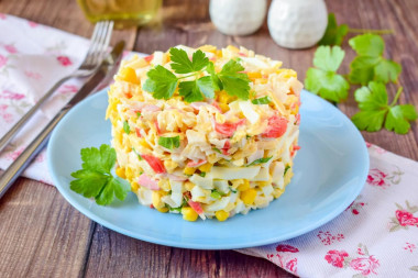 Salad with crab sticks, corn and cheese