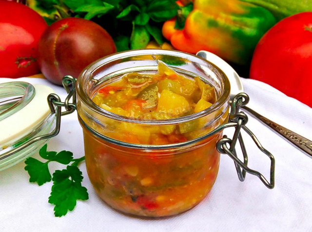 Salad of zucchini tomatoes peppers and onions for winter