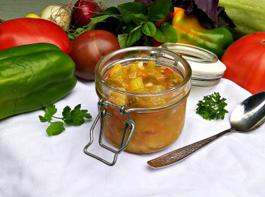 Salad of zucchini tomatoes peppers and onions for winter