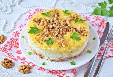 Salad with chicken pineapple and cheese layers