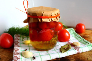 Salted tomatoes in a jar as cask tomatoes