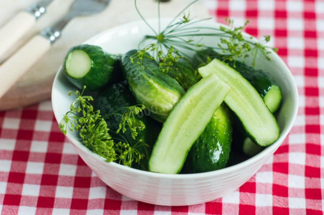 Lightly salted cucumbers in a saucepan crispy