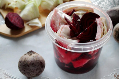 Sauerkraut with beetroot on winter