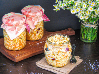 Crispy sauerkraut in a jar for winter