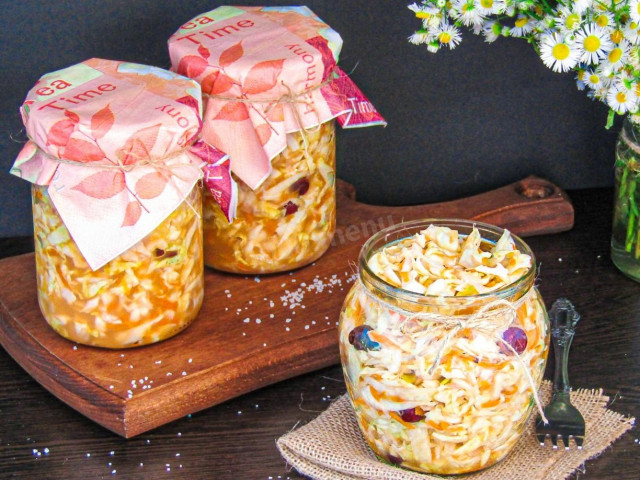 Crispy sauerkraut in a jar for winter