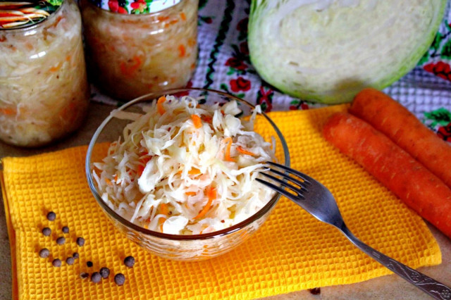 Sauerkraut in brine in a jar for winter