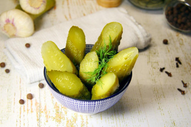 Pickled cucumbers in jars for winter