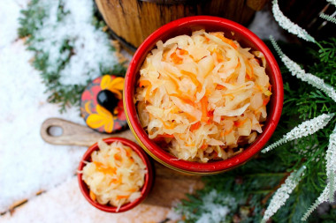 Cabbage pickled in a barrel for the winter