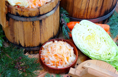 Cabbage pickled in a barrel for the winter