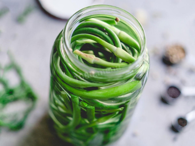 Pickled garlic arrows for winter