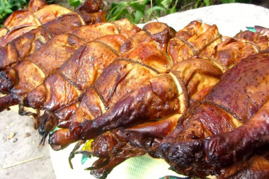 Cold smoked chicken in a smokehouse at home conditions