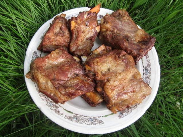 Smoked pork ribs on the grill