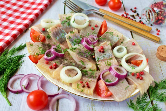 Pickled herring with onion and vinegar