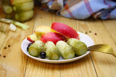 Cucumbers with apples pickled for winter