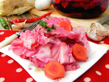 Pickled cabbage with beetroot and garlic quick