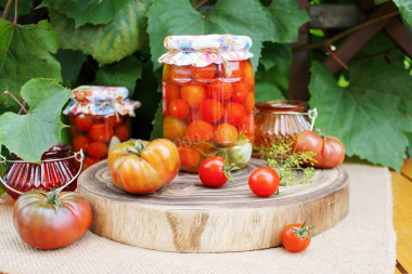 Pickled cherry tomatoes for winter in a jar