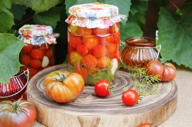 Pickled cherry tomatoes for winter in a jar