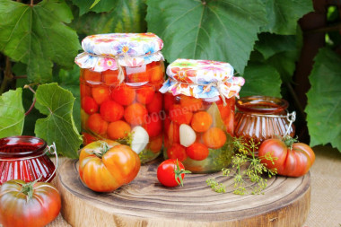 Pickled cherry tomatoes for winter in a jar